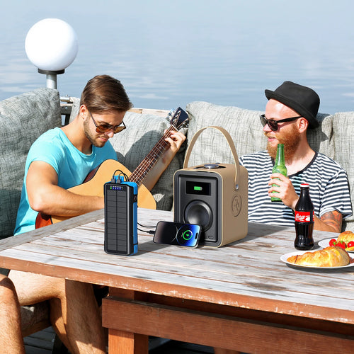 2026 Power Bank with Solar Charger 30000mah Fast Charging PD22.5W Built in Cables Compass Temperature Display