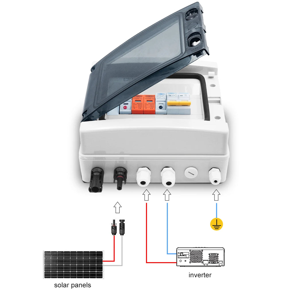Solar Photovoltaic PV Combiner Box With Lightning Protection 1 Input 1 Out DC 600V Fuse MCB SPD Waterproof Box IP65 8ways