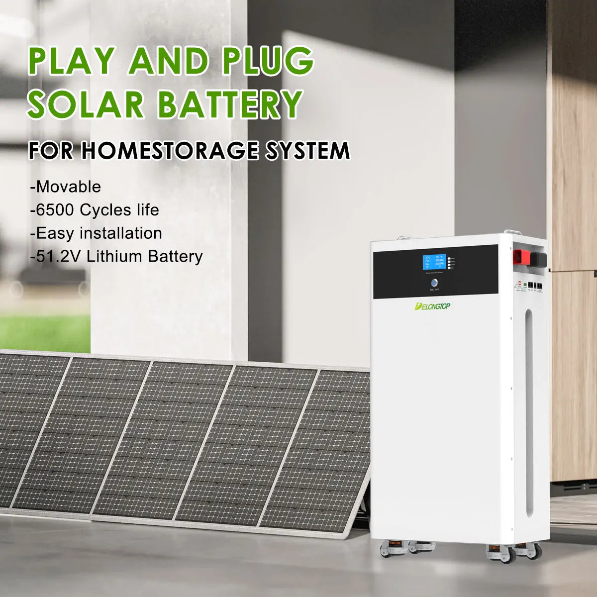 Movable Solar Energy Storage Battery 10KWH Solar Panel Inverter Lithium Ion LiFePO4 Battery Pack 48V 51.2V 200AH with WiFi BMS