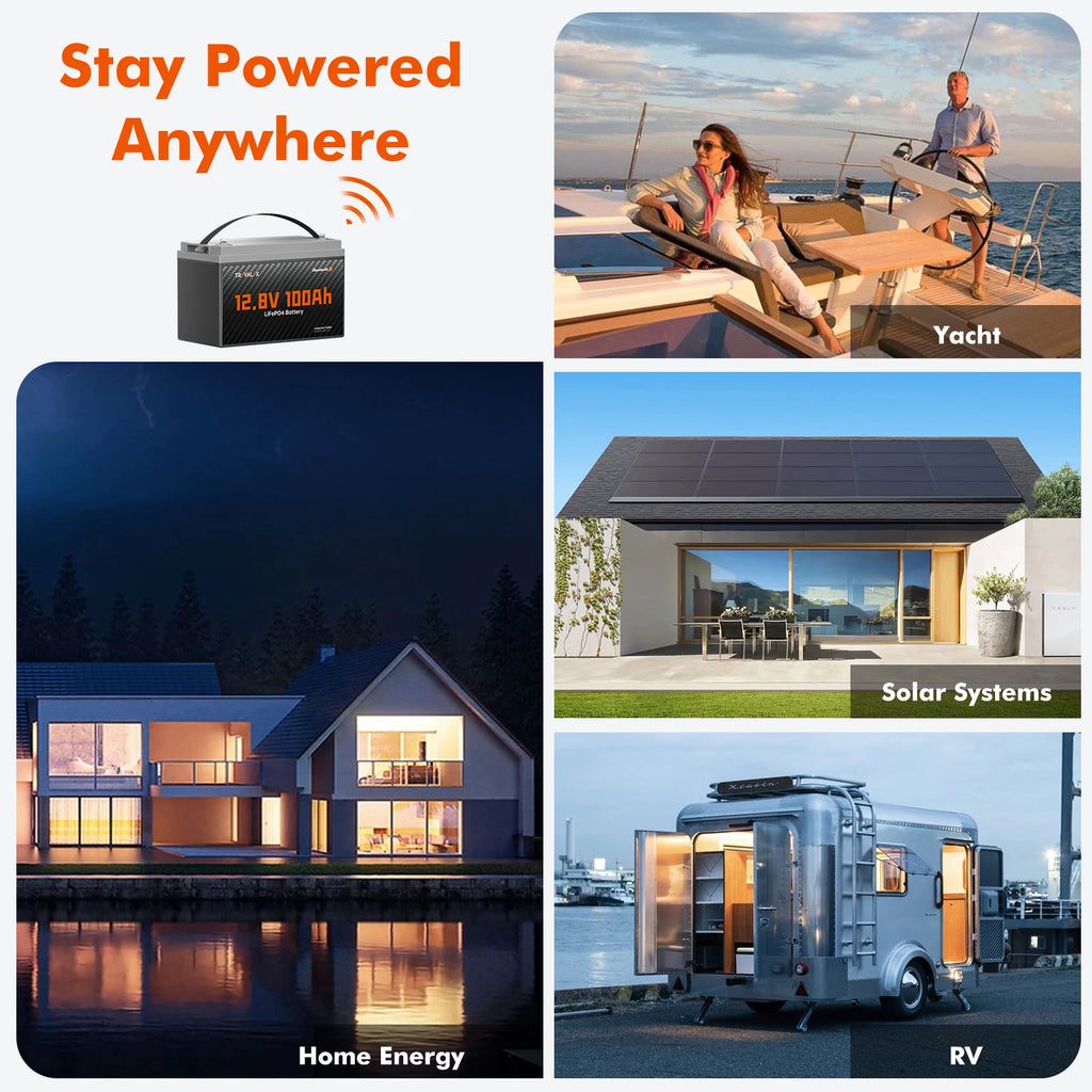 12V100Ah Group31 LiFePO4 Bluetooth Lithium Battery for RV Trailer Trolling Motor Marine Solar Off-Grid System Home Backup Energy PRIME RJ SOLAR PH