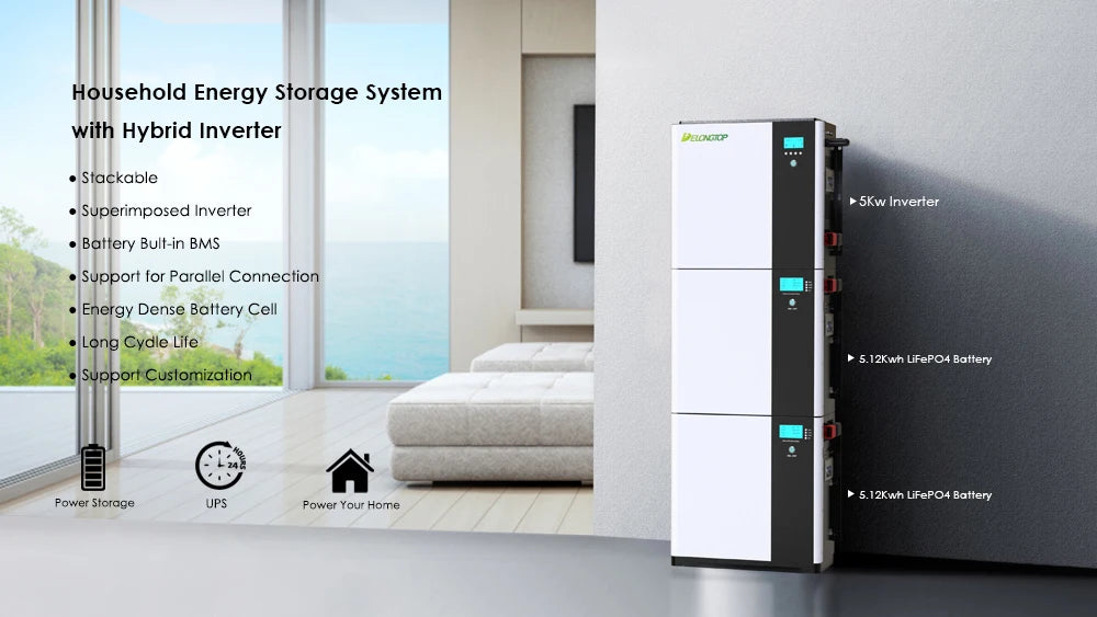 5KW Inverter with Lithium Ion 5KWH LiFePO4 Battery Stackable 10KWH 15KWH Hybrid Solar Home Energy Storage System PRIME RJ SOLAR PH