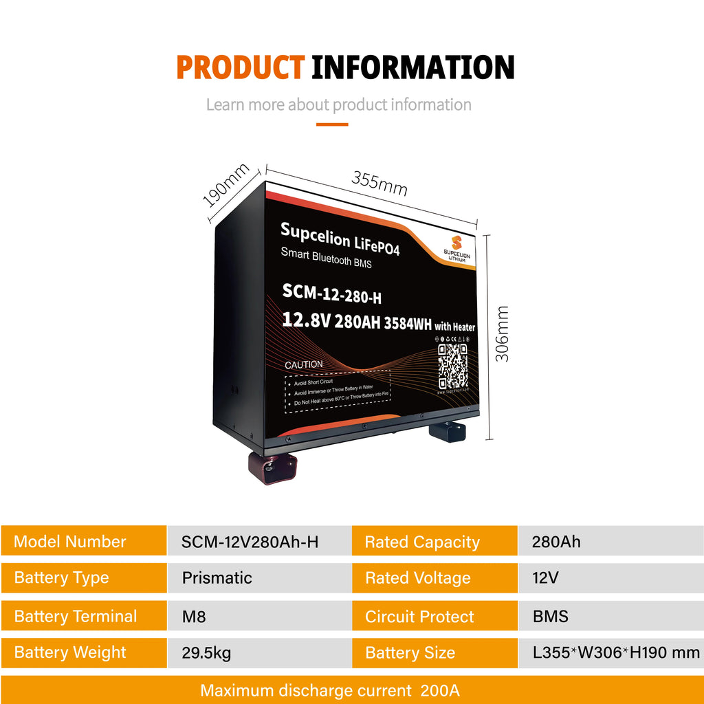 12V 280Ah LiFePO4 Battery with Bluetooth&BMS, Heated Metal Case for RV&Solar Battery-EU Warehouse France & Poland, 5Y Warranty