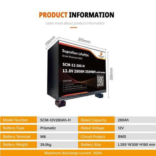 12V 280Ah LiFePO4 Battery with Bluetooth&BMS, Heated Metal Case for RV&Solar Battery-EU Warehouse France & Poland, 5Y Warranty