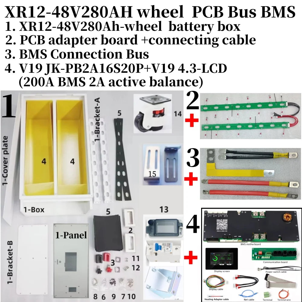 EU Stock JK Inverter BMS V19 4.3 LCD XR12 48V 280AH 15KW Solar Home Energy Storage LiFePO4 Battery Case  DIY Kit for 280AH 314AH
