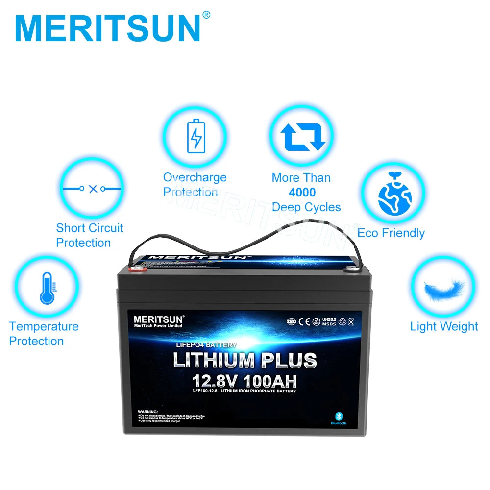 MeritSun 12V Lithium Battery 100ah 200ah 300ah Lifepo4 Solar Energy Battery