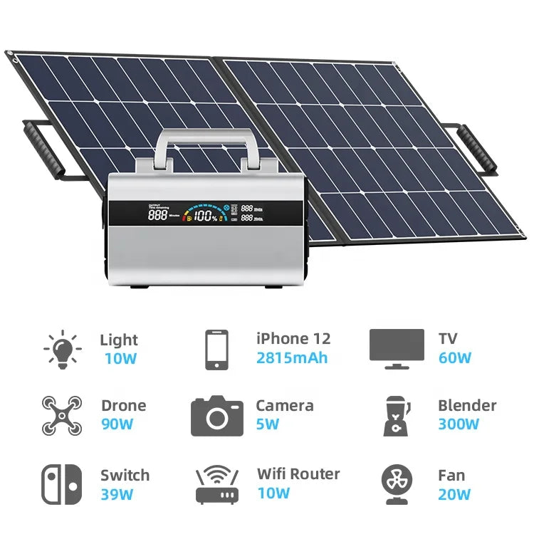 Portable Power Station Solar Bank 300W/600W/1000W LiFePO4 Battery for Laptop & Car Use with Pure Sine Wave Inverter