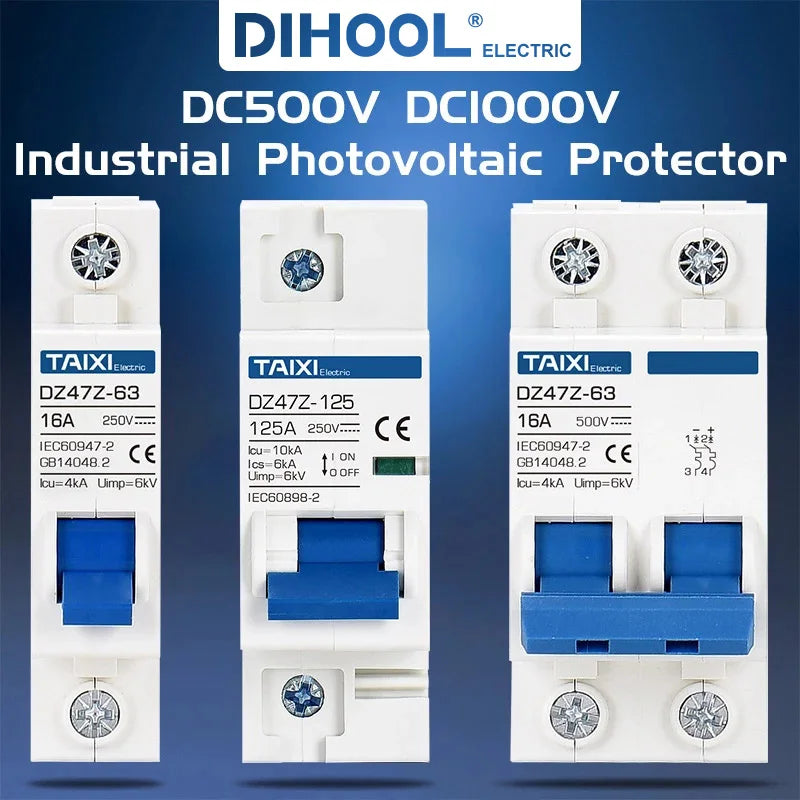 Solar PV MCB DC Circuit Breaker 1P/2P 500V 1000V Photovoltaic disconnect switch 10A 16A 20A 32A 40A 63A 100A 125A PRIME RJ SOLAR PH