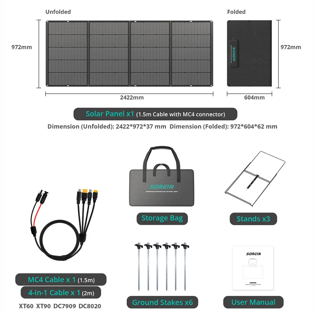 Sorein 400w Foldable Solar Panel 100w 200W Flexible Solar Panels Home Outdoor 400 Watt Solar Panels