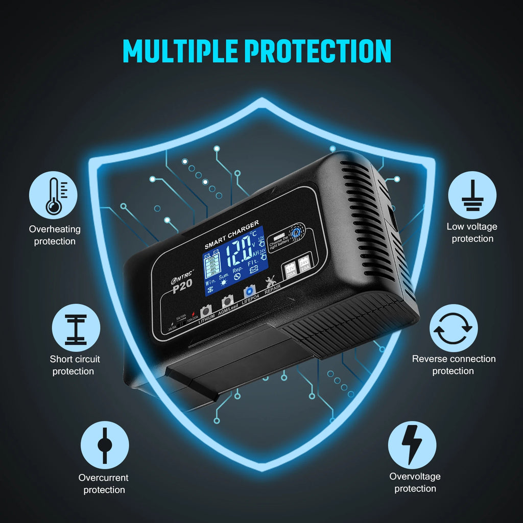 Factory 20A DC Car Battery Charger 12V20A 24V10A Repair Charger for Lithium Lead-Acid LiFePO4 Battery 240W for Electric Tool PRIME RJ SOLAR PH