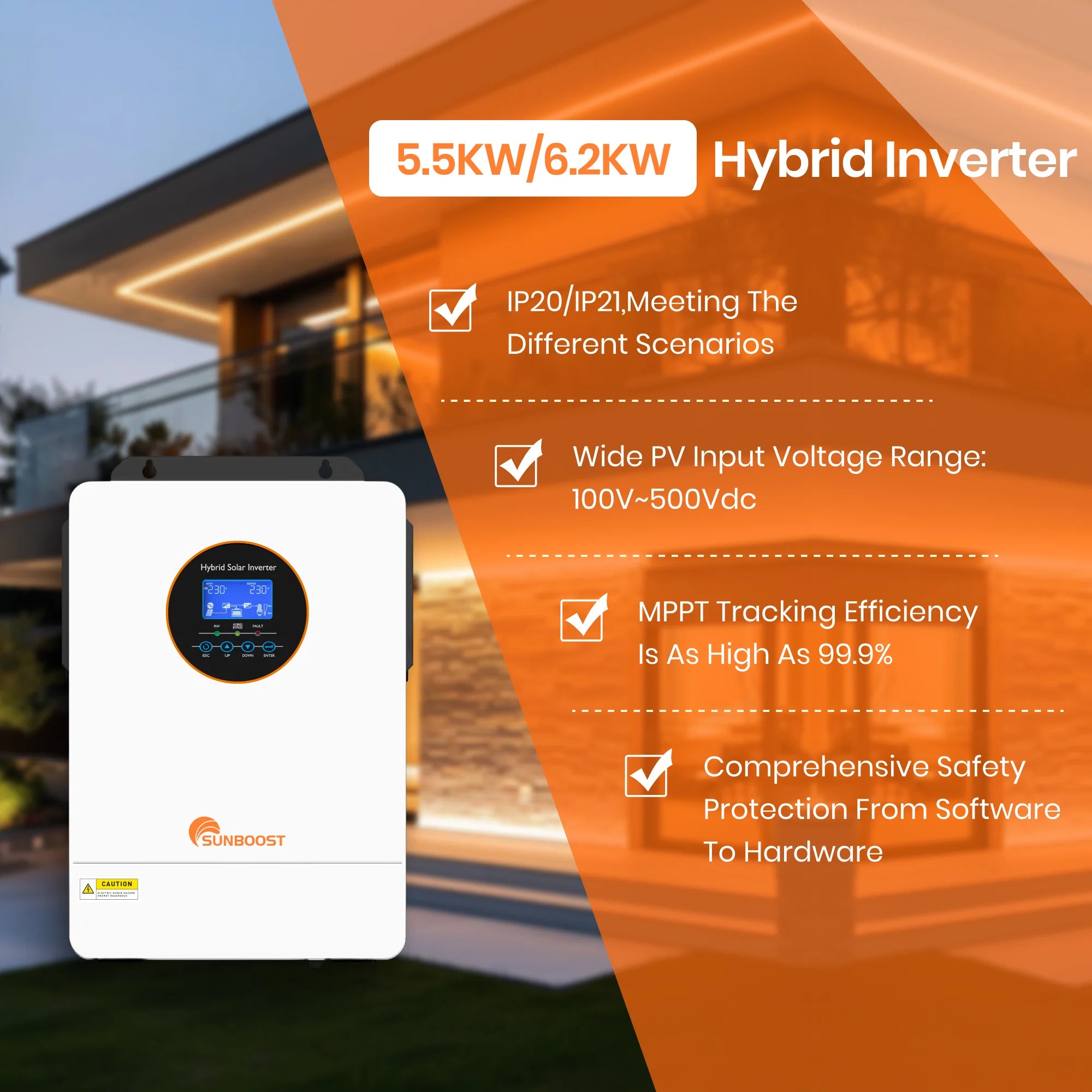 Sunboost Us 110V Split Phase Inverter 120V 240V Solare 48V 5.5Kw 6.2Kw on Off Grid Off Grid Solar Hybrid Inverter Toroidal Price