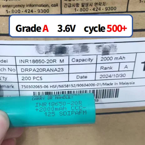 INR18650 20R 2000mAh 15A 13.6V Rechargeable Cylindrical Li-Ion Battery 15A Discharge EU Stock