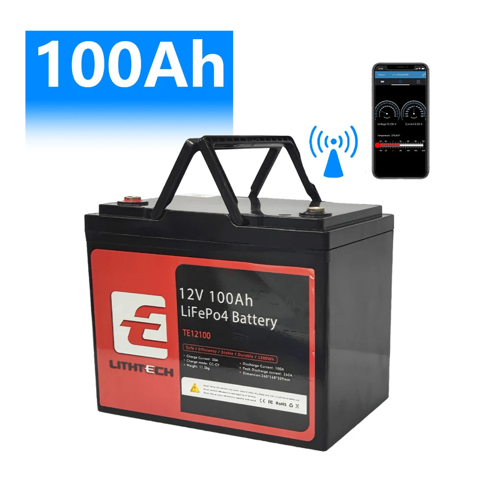 US EU Stock High Power IP67 Lithium Battery Pack Inverter BMS Lightweight RV Boat Home Storage Solar Lifepo4 Battery 12V 100Ah