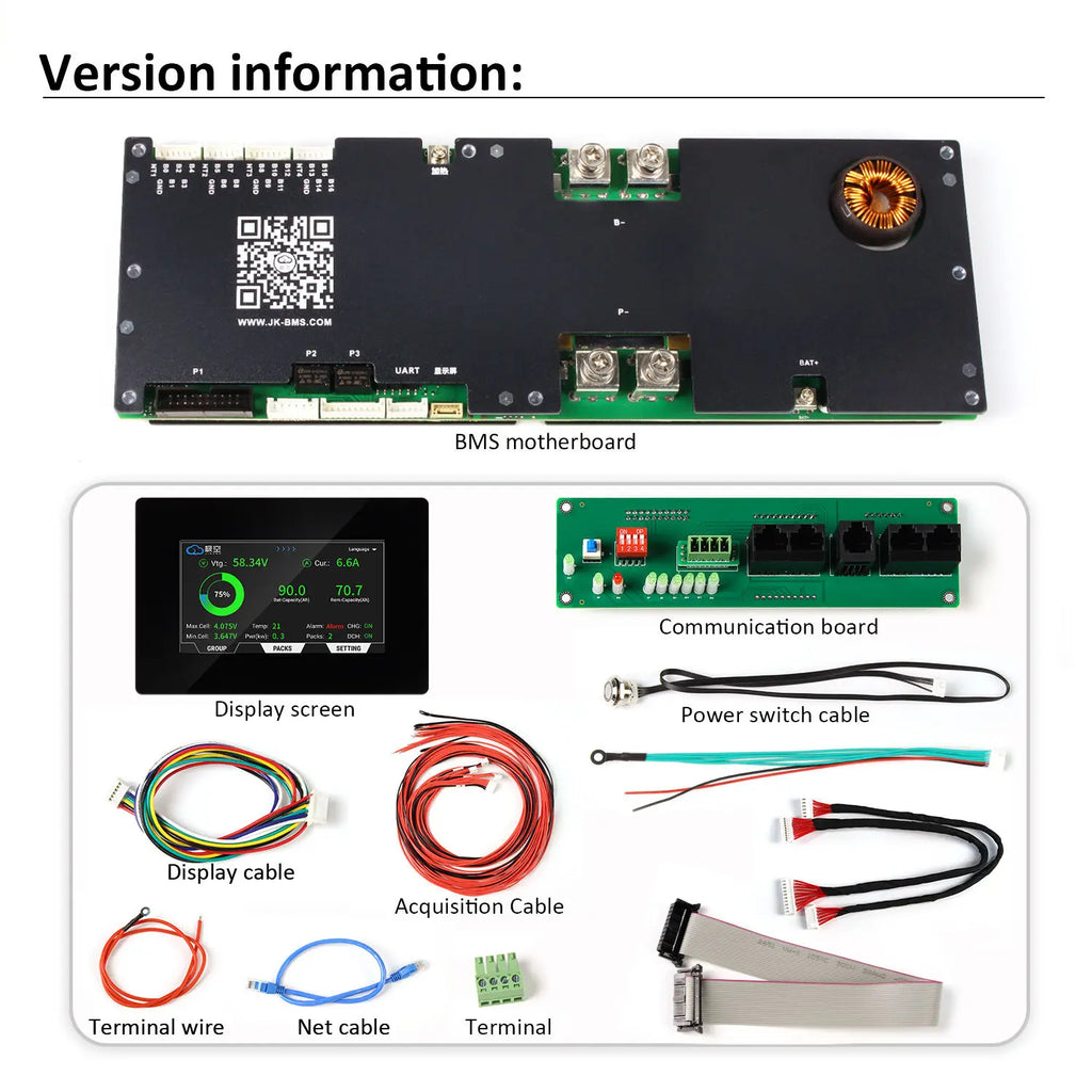 2025 New JK Bms V19 JK PB2A16S15P PB2A16S20P PB2A16S30P Smart JK BMS 16s 48v 200a With 2A Balance 4.3inch Display