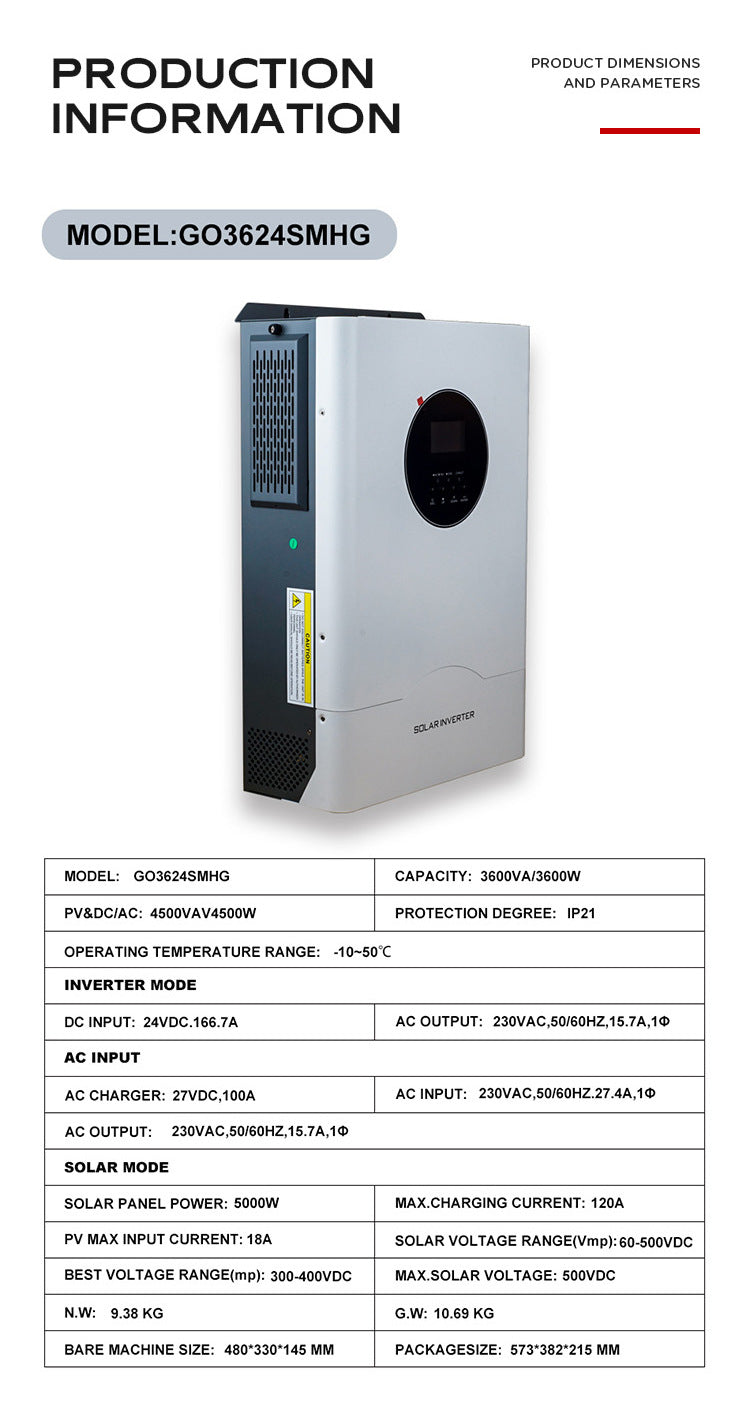 GD 3kW 5kW 6kW 11kW Hybrid Solar Inverter Pure Sine Wave 220V 240V MPPT Solar Panel On/Off Grid Tie Battery Home CE FCC RoHS