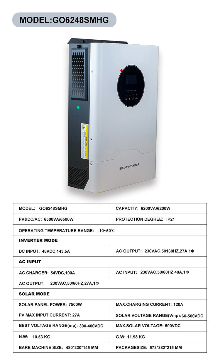 GD 3kW 5kW 6kW 11kW Hybrid Solar Inverter Pure Sine Wave 220V 240V MPPT Solar Panel On/Off Grid Tie Battery Home CE FCC RoHS