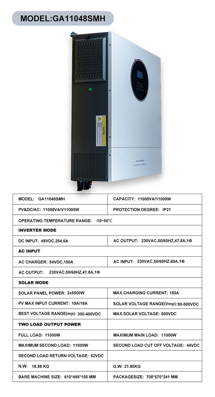 3KW 5KW 6KW 11KW Hybrid Solar Inverter Pure Sine Wave 220V 240V MPPT Solar Panel Inverter for Battery Home Off / Grid Tie System