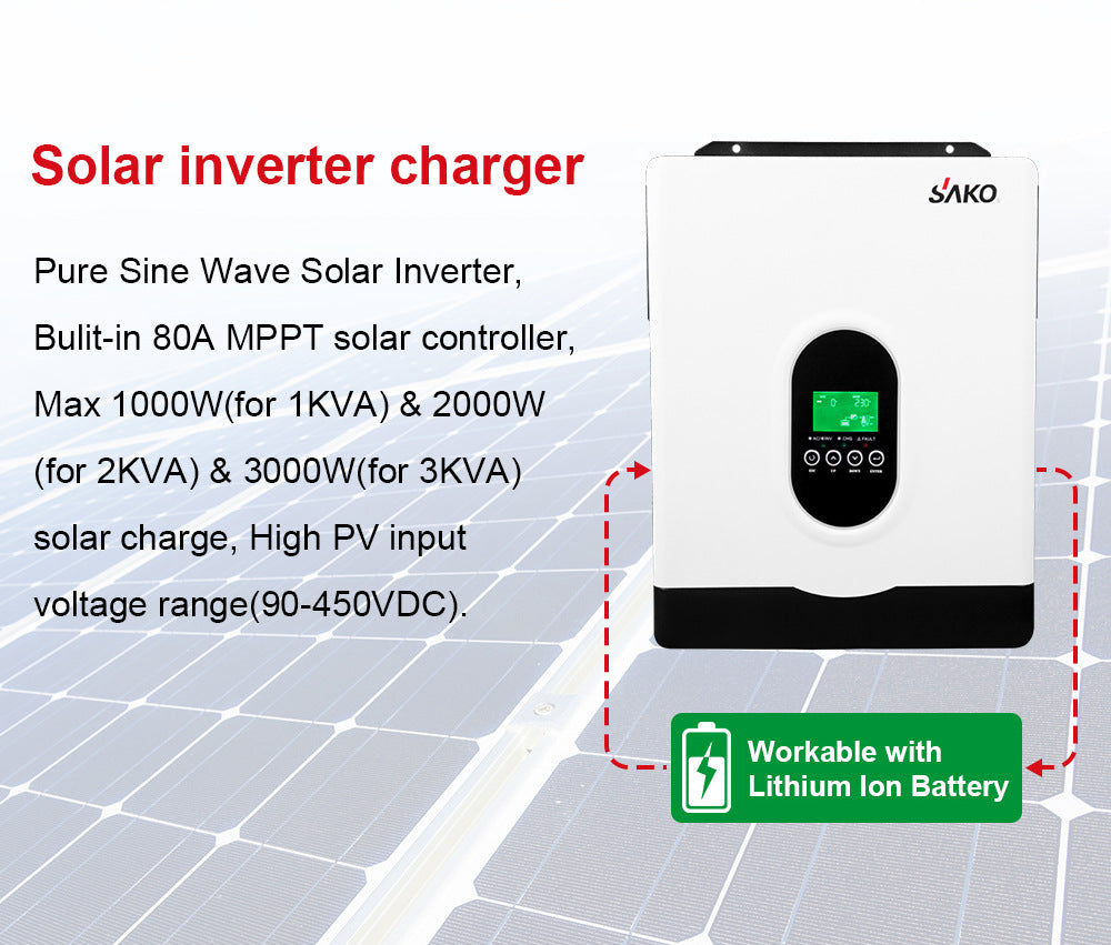 SAKO SAK-Inverter Hybrid Solar Inverter Pure Sine Wave 1kW 2kW 3kW 4kW 6kW 10kW 80A 120A PV 400V DC On/Off Grid Tie Inverter