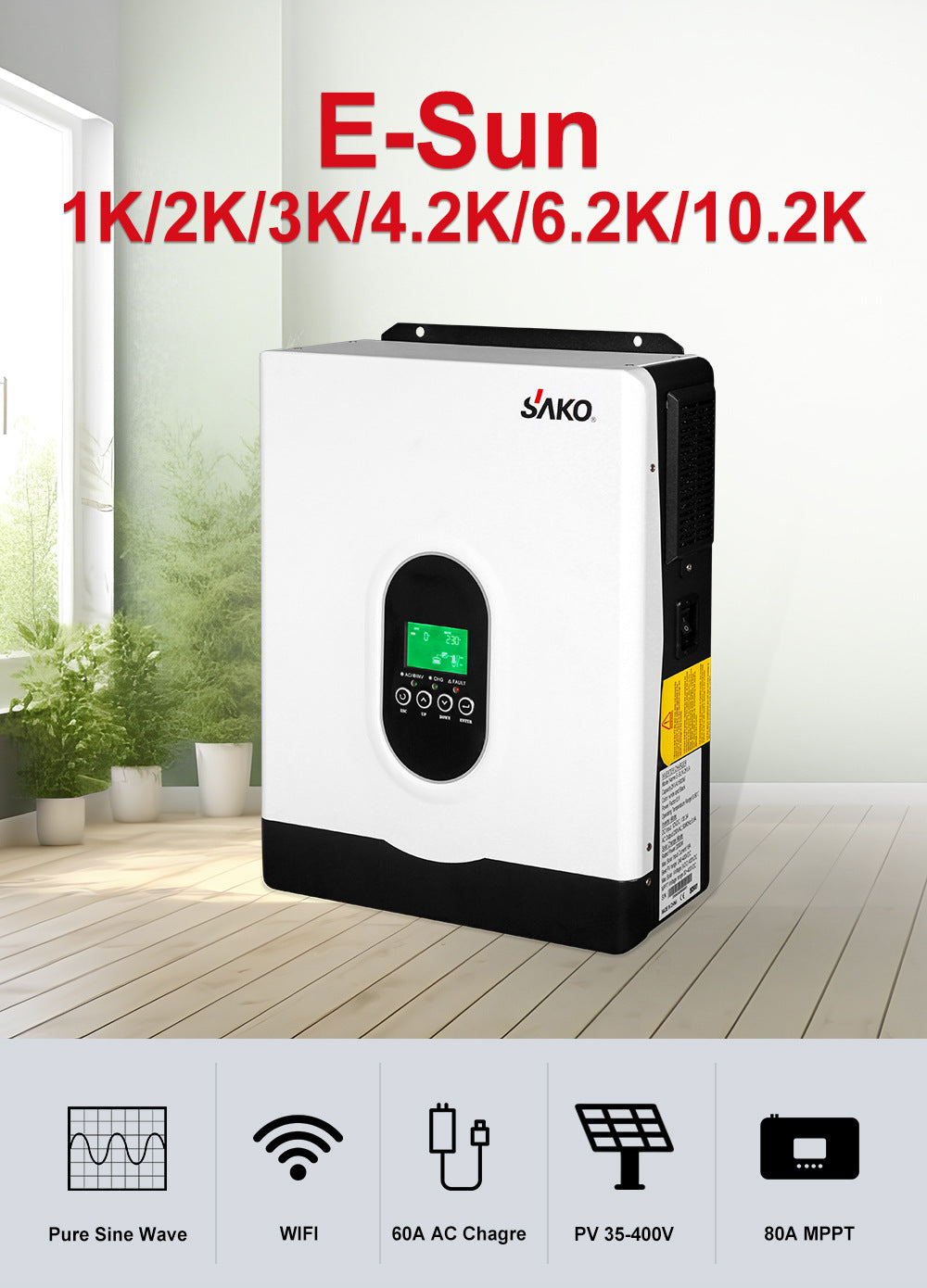 SAKO Hybrid Solar Inverter Pure Sine Wave Controller 1KW 2KW 3KW 4KW 6KW 10KW 80A 120A PV 400V DC On / Off Grid Tie Inverter