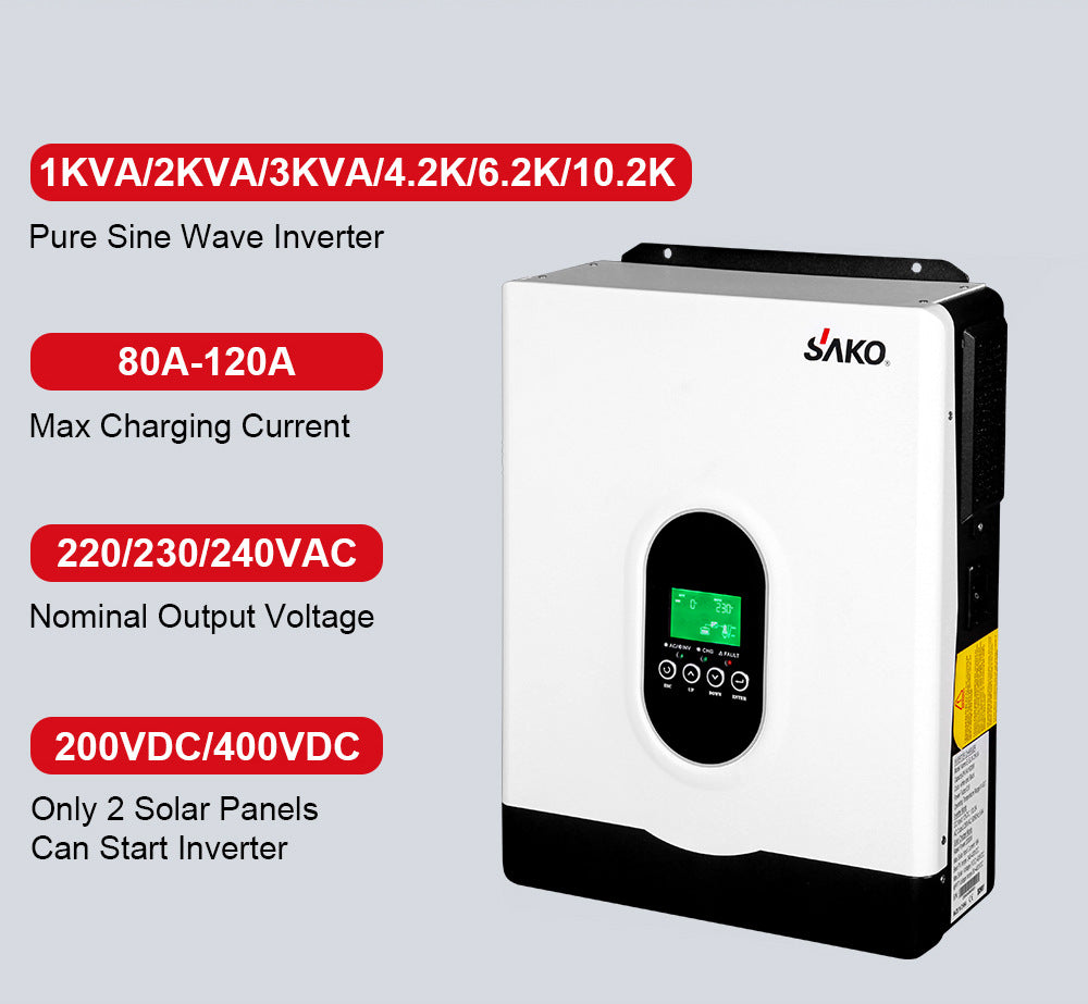 SAKO Hybrid Solar Inverter Pure Sine Wave Controller 1KW 2KW 3KW 4KW 6KW 10KW 80A 120A PV 400V DC On / Off Grid Tie Inverter