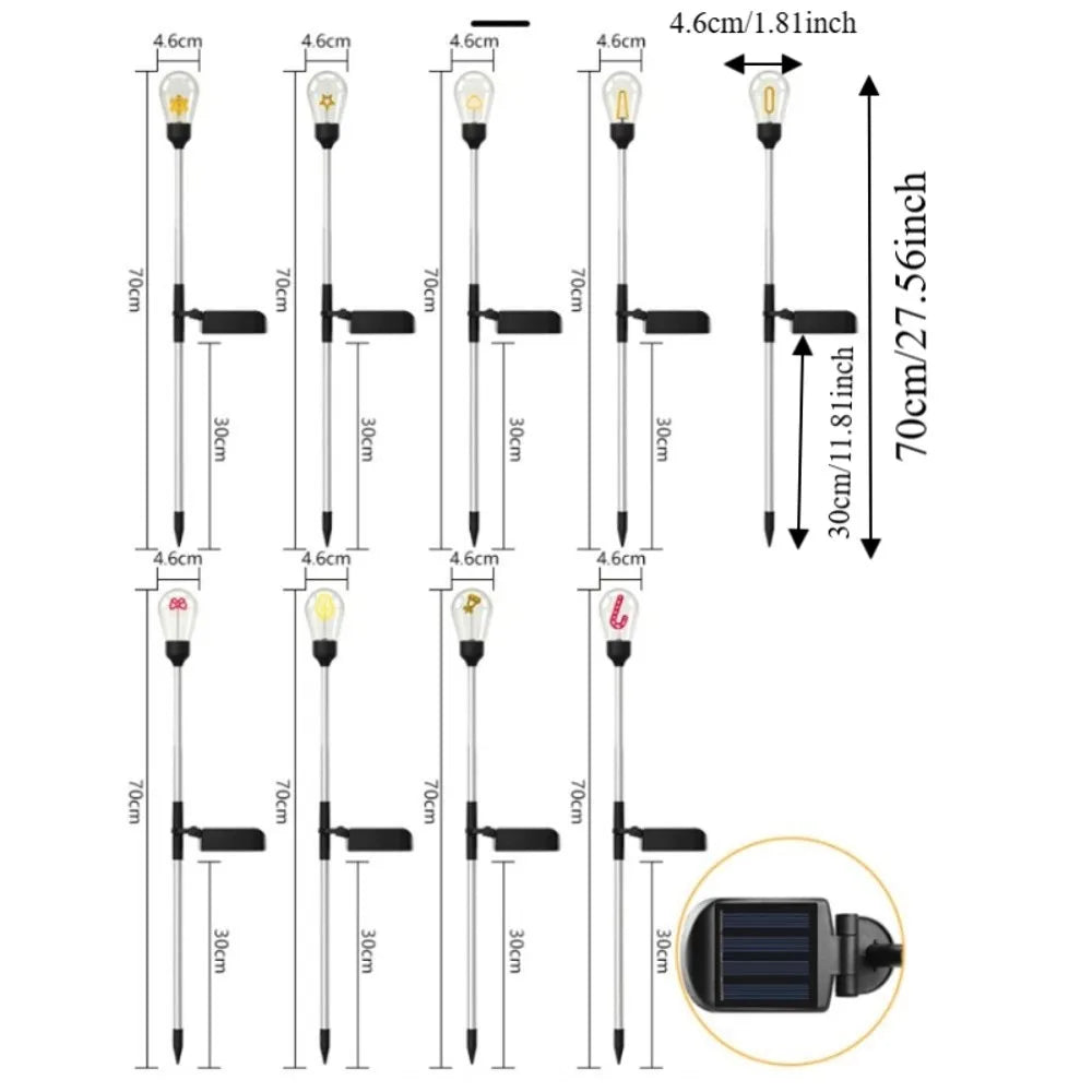 Solar Pathway Light IP65 Waterproof 3000K Tungsten Filament Simple Installation Outdoor Garden Landscape