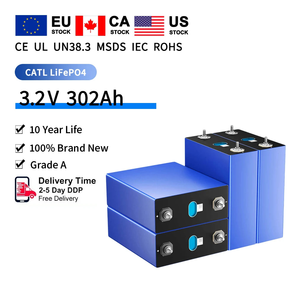 EU STOCK Grade a CATL 3.2V 302Ah 314ah 340Ah Lifepo4 Battery Packs Byd Solar Power From Wistek Power Lifepo4 310ah