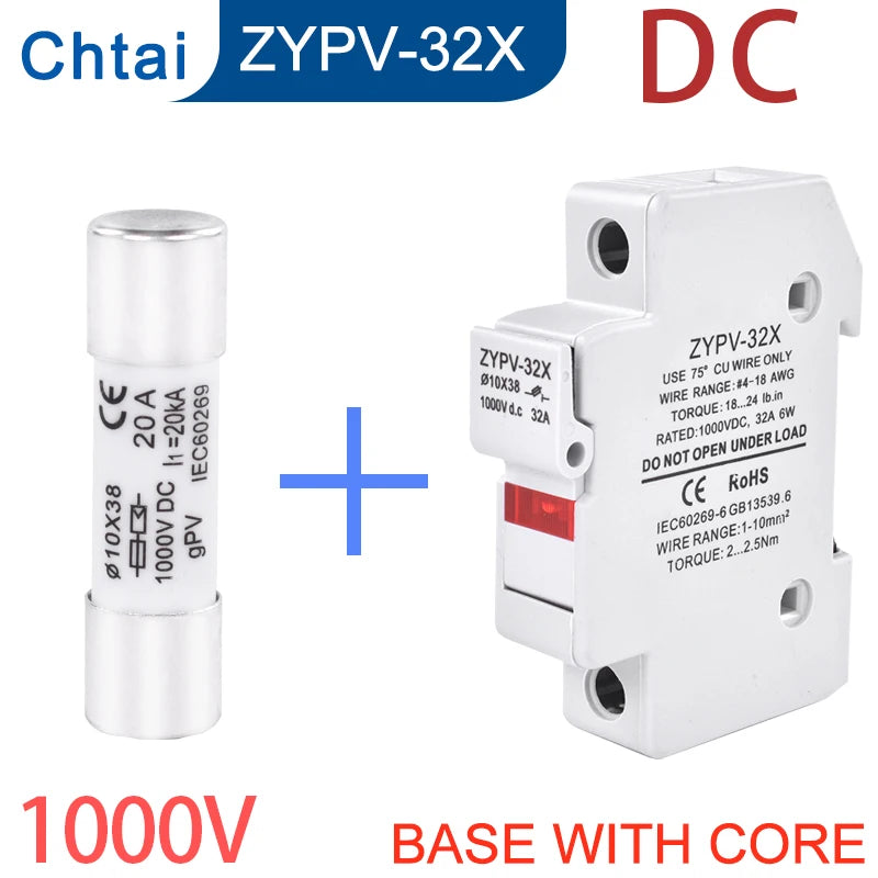 Dc fuse PV Solar 10*38mm DC1000V with LED indicator 1P Base 15A 20A 25A 32A 10/14*85 DC1500V Photovoltaic system protection gpV PRIME RJ SOLAR PH