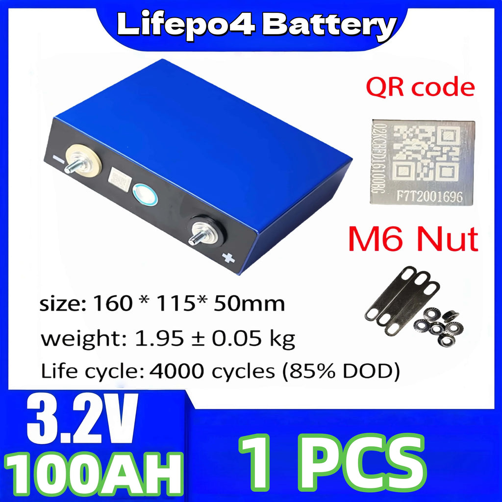 New 3.2V 100AH Lifepo4 Battery 3C Grade A 6000 Cycle DIY 12V 24V 48V RV Marine Solar Energy storage Rechargeable Battery No tax