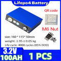New 3.2V 100AH Lifepo4 Battery 3C Grade A 6000 Cycle DIY 12V 24V 48V RV Marine Solar Energy storage Rechargeable Battery No tax
