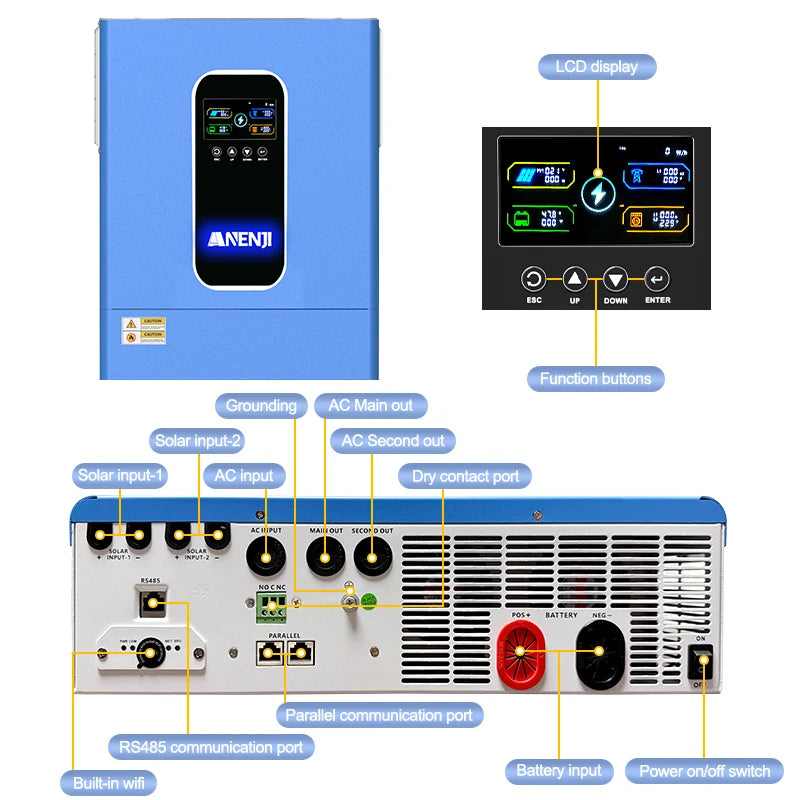 11KW Hybrid Solar Inverter 48V MPPT Photovoltaic On/Off Grid Inverter 220VAC PV 500V Built-in 160A Solar Charge Controller