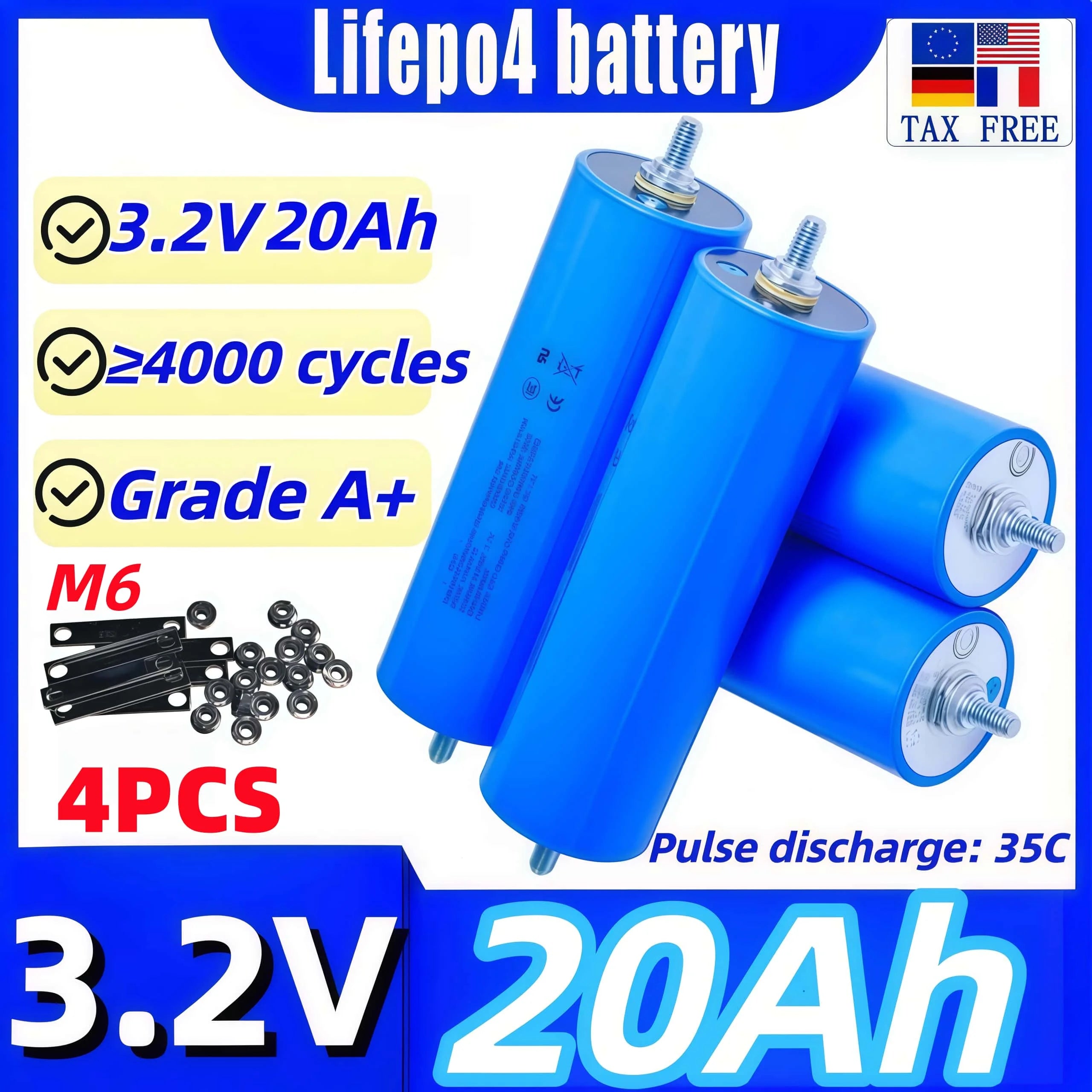 4PCS 3.2V LiFePO4 Battery Set High-Grade 100Ah 105Ah 20Ah 30Ah 50Ah 32Ah for DIY Motorcycle Car Motor Modification 12.8V RV EV