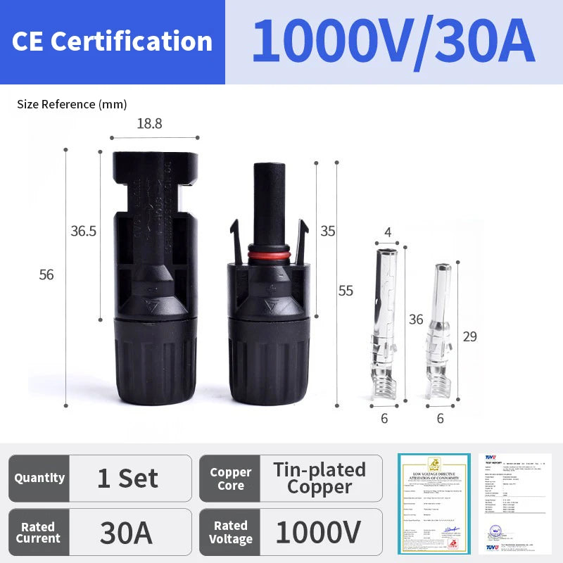 DIVEDEER Solar Connectors DC 1000V 30A 45A IP67 Male Female PV Connector Plug 1 3 5 Pairs Solar Cable 2.5mm2 4mm2 6mm2 Waterproof CE