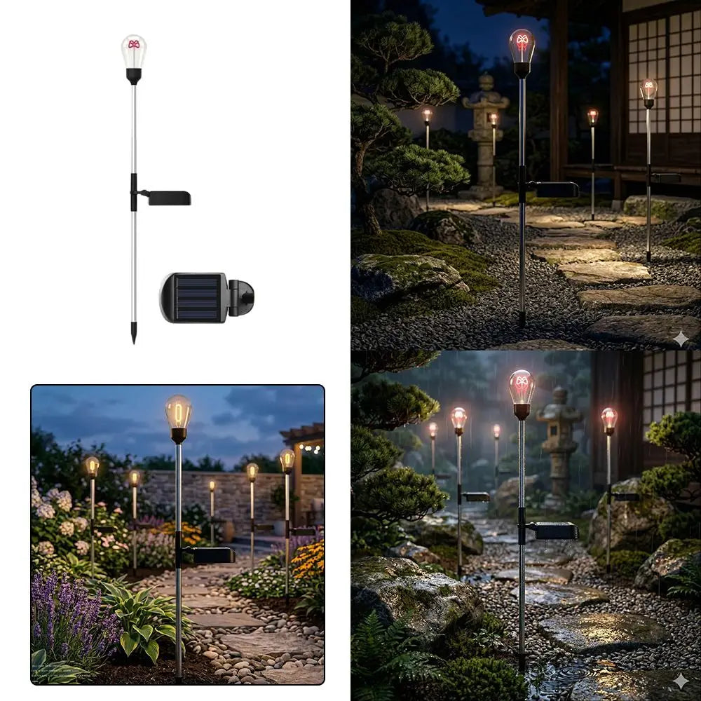 Solar Pathway Light IP65 Waterproof 3000K Tungsten Filament Simple Installation Outdoor Garden Landscape