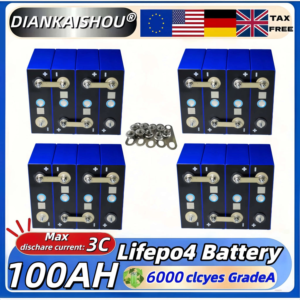 New 3.2V 100AH Lifepo4 Battery 3C Grade A 6000 Cycle DIY 12V 24V 48V RV Marine Solar Energy storage Rechargeable Battery No tax