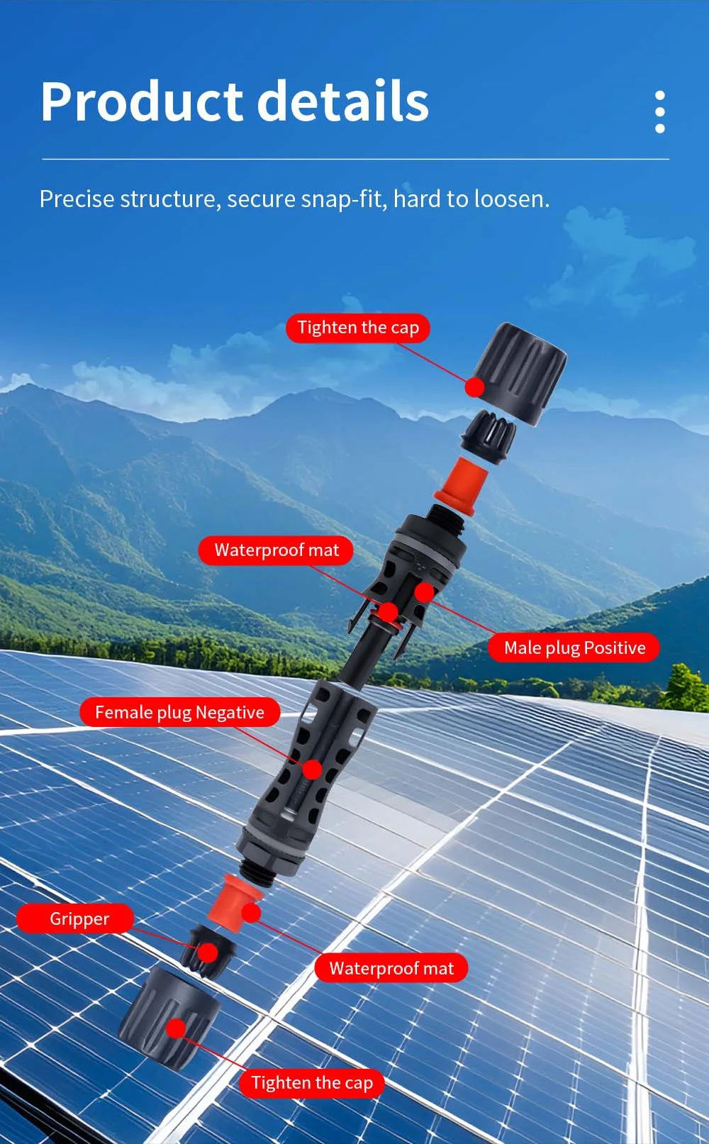 TOMZN 2 sets of PV Solar Connectors 1000V 1500V 32A 45A Panel Branch PV Photovoltaic Wire/Board Terminal Box Inverter IP67 10LOT PRIME RJ SOLAR PH