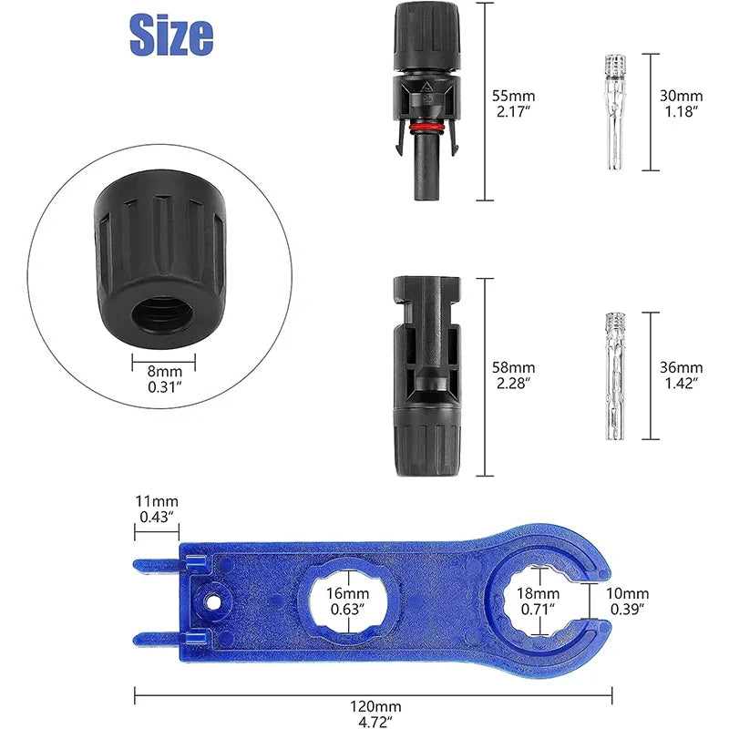 10/20/40/100/200 PCS PV Solar Connector DC 1000V 30A Connector Kit PV/MC Cables 2.5/4/6mm ² Plug For PV Solar Panel Components PRIME RJ SOLAR PH