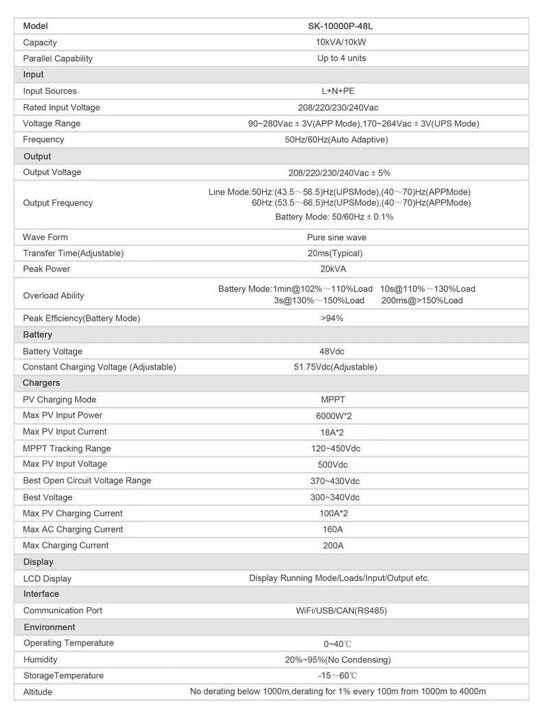 3KW 5KW 10KW Home Use Hybrid Solar Inverter Pure Sine Wave MPPT Inverters for LiFePO4 Lead Acid Battery Off and On Gird System
