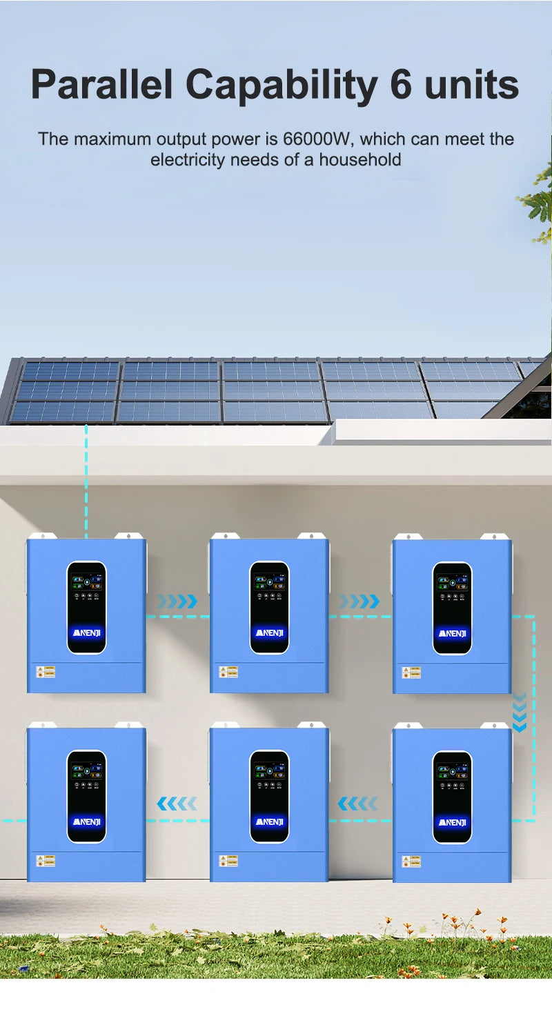 11KW Hybrid Solar Inverter 48V MPPT Photovoltaic On/Off Grid Inverter 220VAC PV 500V Built-in 160A Solar Charge Controller