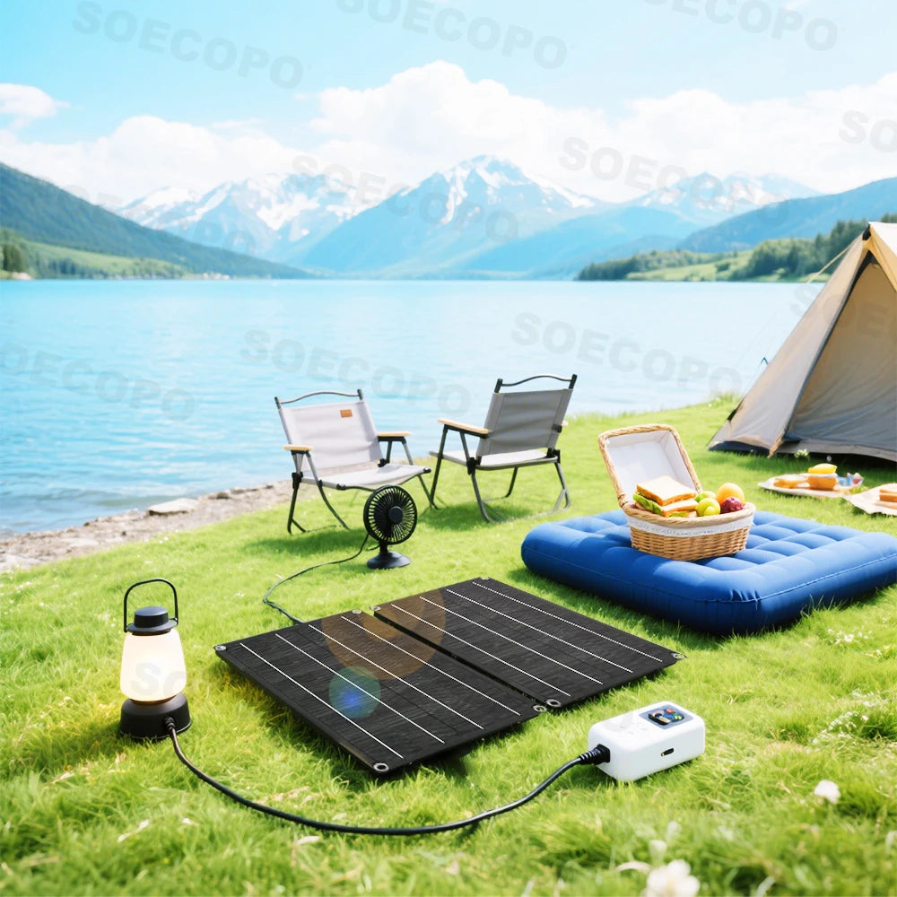 SOECOPO 1200W Solar Panel Set 2 Portable 12V - 18V Photovoltaic Panels Free 100A Controller USB 5V for Camping Devices Charging