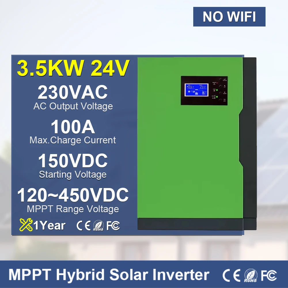 Solar Invert 3.5KW AC 220V DC 24VDC MPPT 110A 500VDC PV Input Pure Sine Wave Hybrid Invert 3500W with WIFI