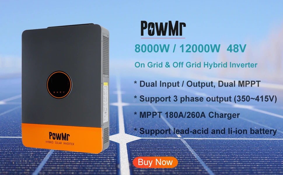 PowMr 6.2KW 4.2KW Hybrid Solar Inverter 24V 48V 220V On Off Grid Inverters Dual Output with MPPT 120A Solar Battery Charger