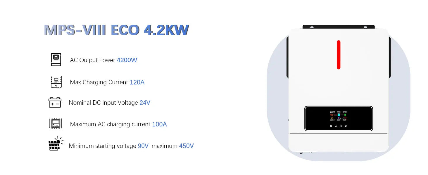 Y&H 4.2KW Hybrid Solar Inverter 24V 220V On/Off Grid Inverter Pure Sine Wave Inverter MPPT 120A Solar Charge Controller BMS WiFi