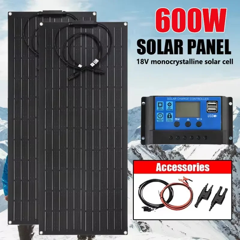 LUXUGLOW SEP-SP19 300W 600W Flexible Solar Panel 12V 24V 30A 60A Controller Camping RV Home Solar Power Bank CE FCC RoHS