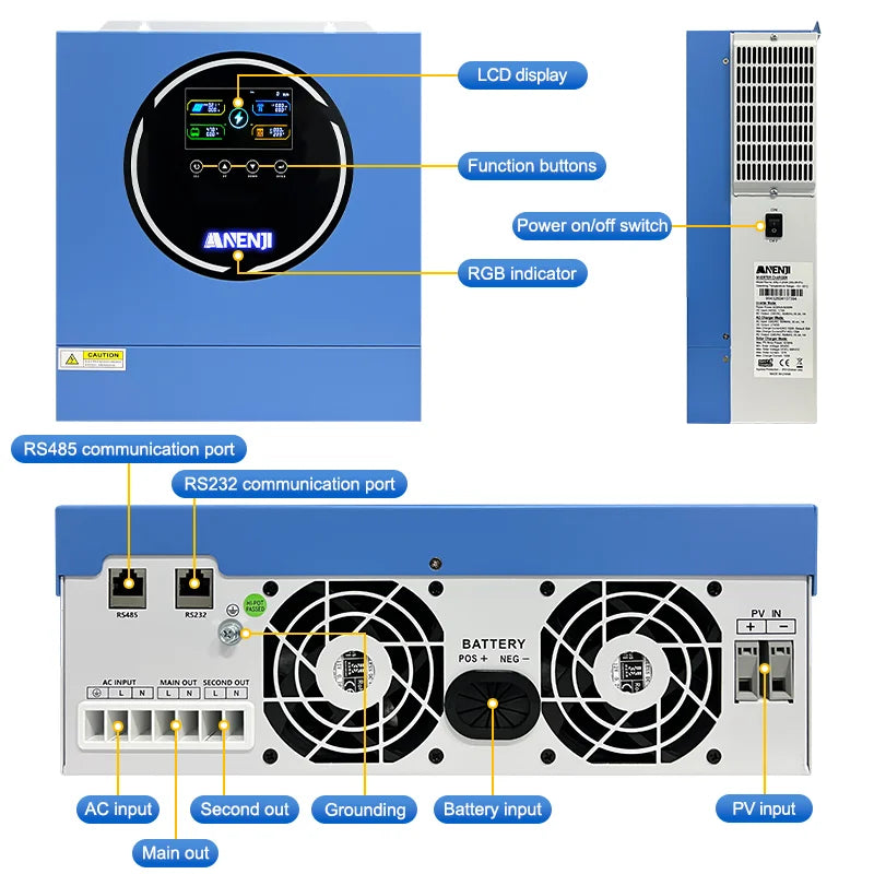 4.2KW 24V Dual Output Hybrid Solar Inverter On-grid/Off-grid Pure Sine Wave 50Hz Built-in Wifi & 100A MPPT For PV 500V BMS RS485