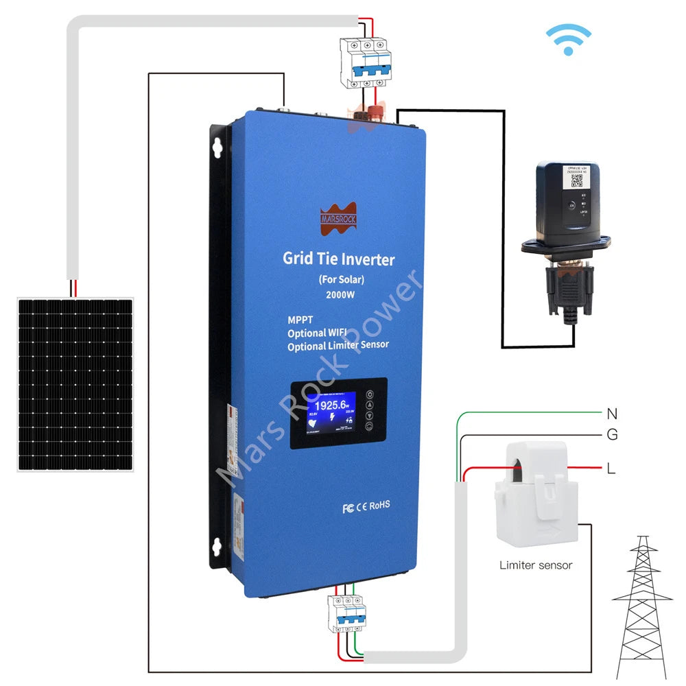 2000W 2-Phase 240V On-Grid Tie Solar Inverter 3M Limiter Sensor MPPT DC 45-90V Microinverter for US CE 1-Year Free Maintenance Lifetime Support