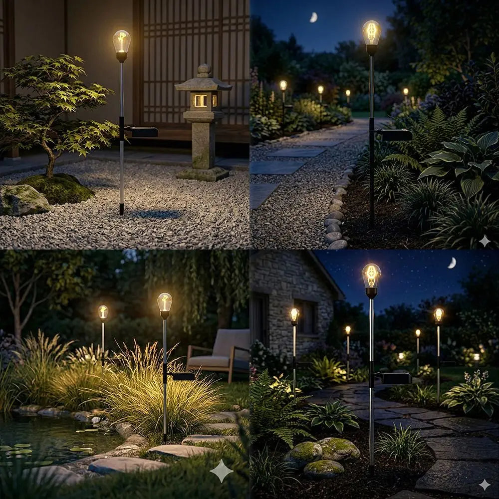 Solar Pathway Light IP65 Waterproof 3000K Tungsten Filament Simple Installation Outdoor Garden Landscape