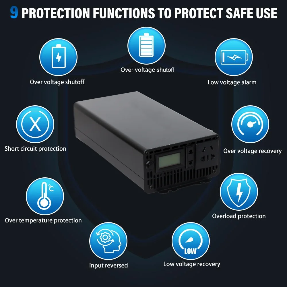 Pure Sine Wave Solar Inverter 1000W 2000W 3000W 24V 220V Off Grid PV 12V 48V 36V DC to 120V 230V 240V AC Home Appliance 50/60Hz PRIME RJ SOLAR PH