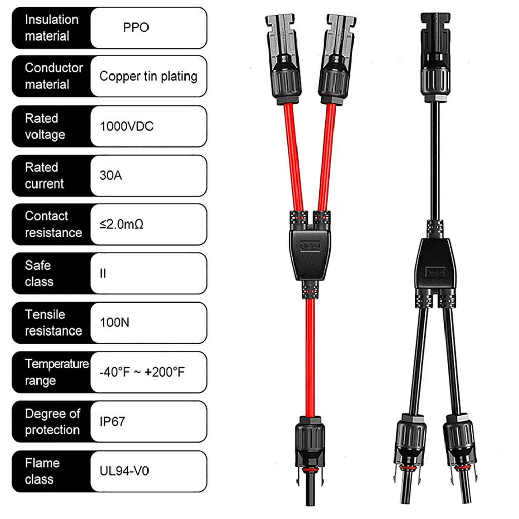 2 in 1 PV Y Branch Solar Parallel Connector 4mm2 1000V Solar Cable Photovoltaic System Male To Female Plug Connector red black PRIME RJ SOLAR PH