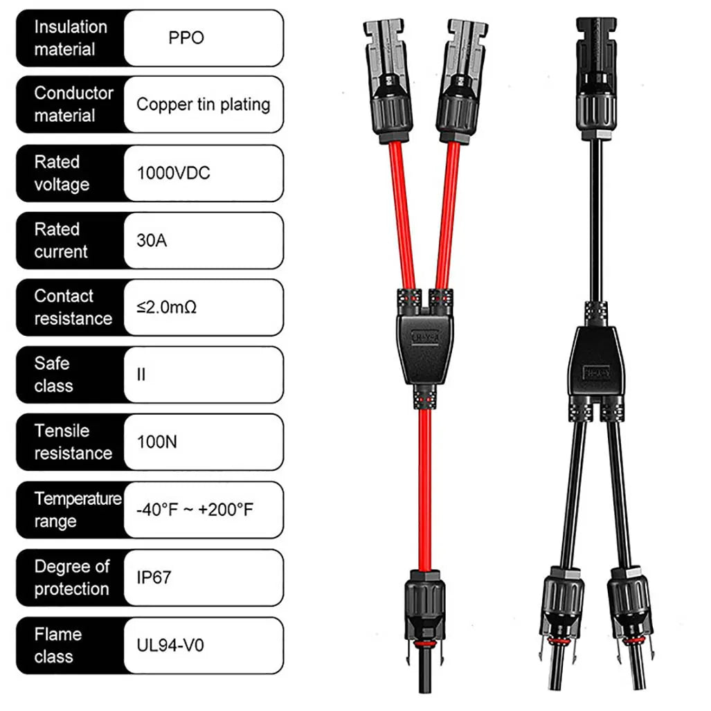 2 in 1 PV Y Branch Solar Parallel Connector 4mm2 1000V Solar Cable Photovoltaic System Male To Female Plug Connector red black PRIME RJ SOLAR PH