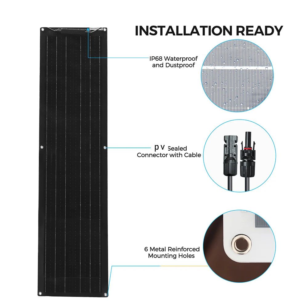 WUZECK Flexible Solar Panel kit 50 Watt  PV Module 100 Watt 12V 24V Solar cable Cell home outdoor Car Boat Battery camping trip PRIME RJ SOLAR PH