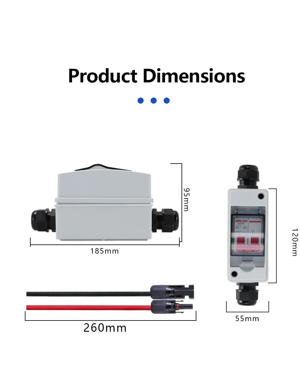 Outdoor IP65 Waterproof Solar PV DC Combiner Box with DC Circuit Breaker, DC500V 32A Load Isolating Switch